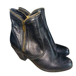 Sam Edelman Black Western Boho Leather Ankle Booties Zipper Block Heel Cowgirl